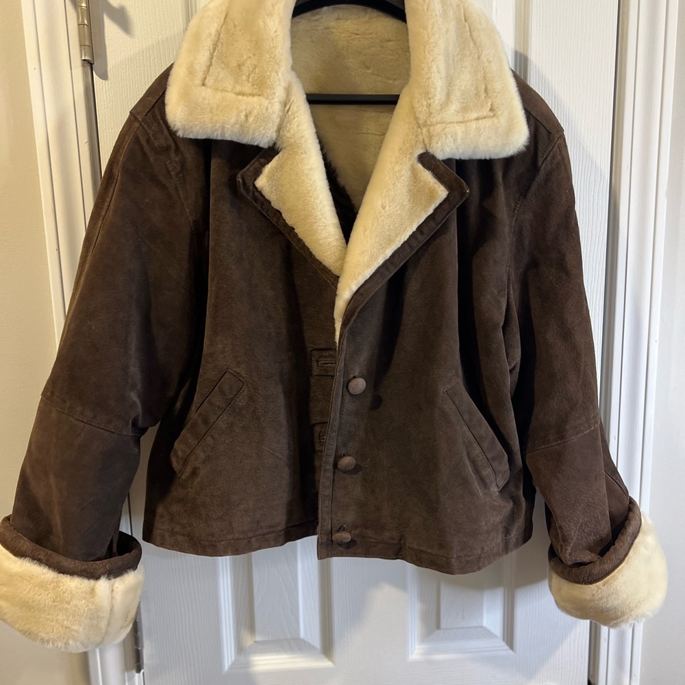 Vintage Brown Suede Shearling Jacket